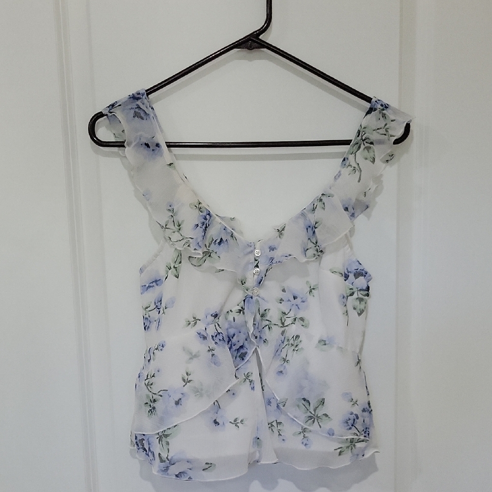 Abercrombie & Fitch White and Blue Floral Blouse